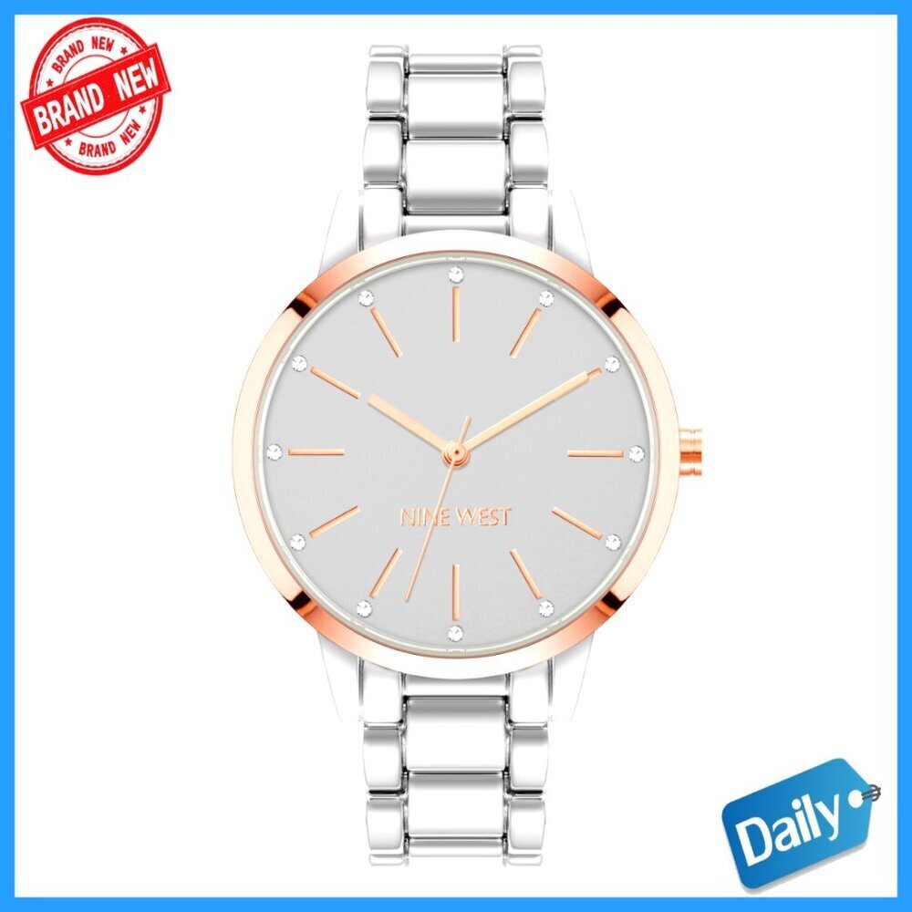 Silver-Tone Crystal Accent Dress Watch with Adjustable Bracelet